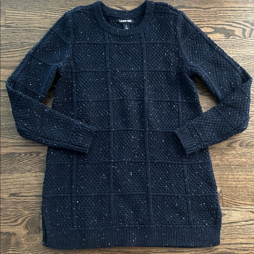 Lands' End cable knit sweater navy blue wool blend small